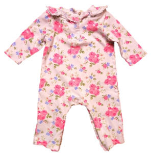 Little ME baby girl footie onsie. White with pink flowers. Size 3-6 months.